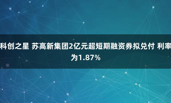 科创之星 苏高新集团2亿元超短期融资券拟兑付 利率为1.87%
